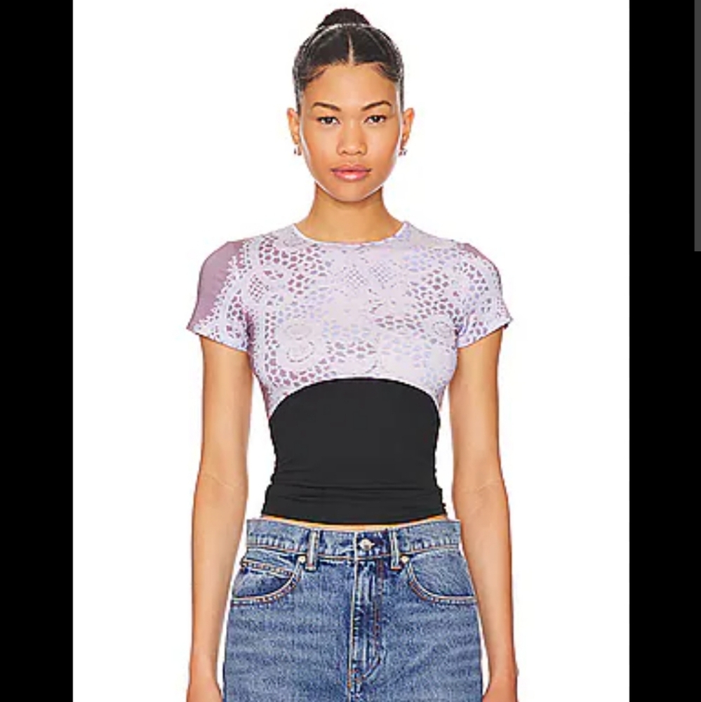 MIAOU Women's Purple and Black Lace Top XS